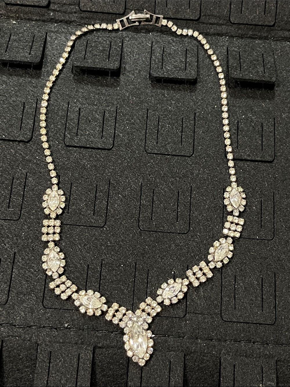 Vintage Crystal Clear Marquise Pendant Necklace